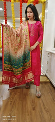 RFSS1617 -Partywear silk suit with pure gajji silk dupatta and back yoke.