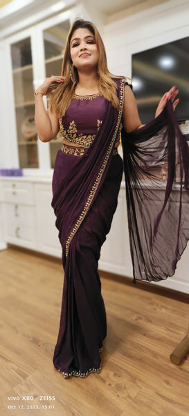 RFSS1623 - Partywear georgette drape saree with embroidered blouse.