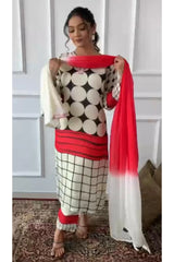 RFSS1631 - Chinon real mirror embroidery printed full suit with dupatta.