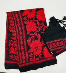 KSN227 Pure Silk Kantha Tussar Saree in black. Comes with stitched blouse.Fall peco done.