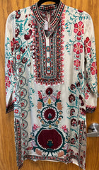 JPD006-White co-ord set with flower pattern and bead work
