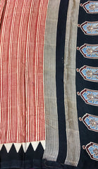 KSS352 PURE MODAL SILK SAREE IN BLACK WITH RED AJRAKH PRINT