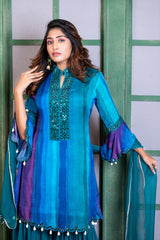 RFSS1734 - Pure Chinnon Partywear suit. Comes with Sharara and mirror work Kurta and Dupatta