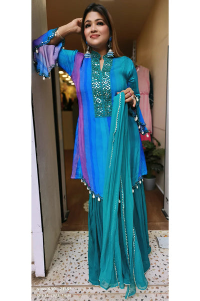 RFSS1734 - Pure Chinnon Partywear suit. Comes with Sharara and mirror work Kurta and Dupatta