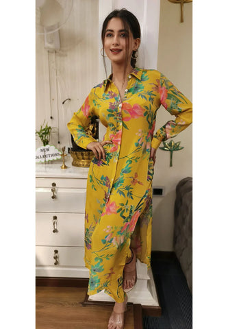 RFSS1741 - Pure Crepe cordset in Yellow Floral Digital Print
