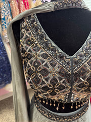 AFL2020- Grey beautiful bead work blouse with dhoti skirt and dupatta