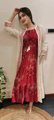 RFSS1752 - Cotton Bandhej printed sleeveless Gown with Hakoba embroidered jacket