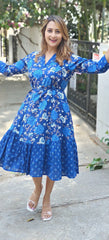 RFSS1753 - Summer cotton floral V-Neck gown with belt