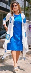 RFSS1754 - Summer linen cotton dress with printed jacket