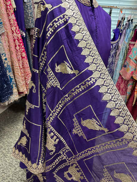 KKD010-Anarkali long kurta with butta neckwork and dupatta with beautiful bird print