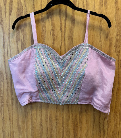 DPP011-Pink blouse with top and pants and work on borders