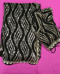 AFL3074 Party Wear saree with bead and sequin work in Black.Comes with stitched blouse size 38 ,can be altered to 42. Fall peco done.