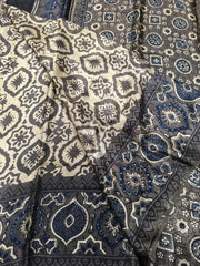 KSS350 PURE MODAL SILK SAREE IN GRAY WITH INDIGO AJRAKH PRINT