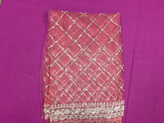 AFL3070 Partywear net saree in pink with silver bead and sequin embroidery.Comes with stitched blouse size 40,can be altered to 44 size.Fall peco done.
