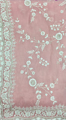 AFL3041 Partywear saree in light pink organza saree with white bead and sequin embroidery work.comes with stitched blouse size 40,can be altered to 44 size.Fall peco done.