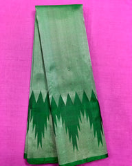 KSS423 Pure handloom kanchipuram silk Saree in bottle green with silver zari temple border. comes with stitched blouse size 40