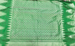 KSS423 Pure handloom kanchipuram silk Saree in bottle green with silver zari temple border. comes with stitched blouse size 40
