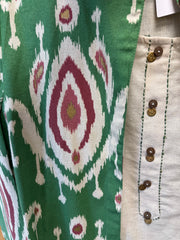 JPD026-White cotton kurti with pants and a green long jacket