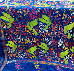 KSN210 Semi Silk nakshi kantha saree in blue with multi color.Come with stitched blouse. Fall peco done.