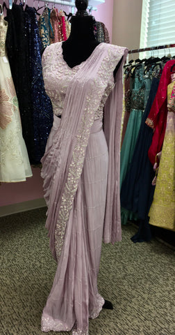 KKD004 - Partywear Ready made Saree in pure chiffon fabric with heavy embroidery handwork blouse.