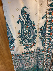 JPD016-Two piece White long dress with blue flower pattern
