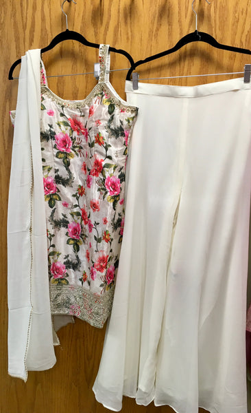 DNS020 Floral print kurta .Comes with sharara and chiffon dupatta.