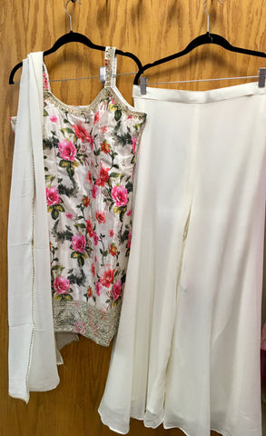 DNS020 Floral print kurta .Comes with sharara and chiffon dupatta.