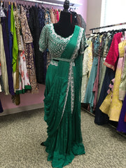KKD017 - Green half saree with beautiful work on blouse and a belt