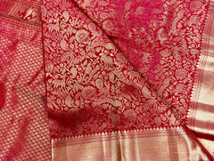 KSS518 Pure kanchipuram handloom silk Saree in red color with gold zari border. comes with stitched blouse size 40,can be altered to 44 size.