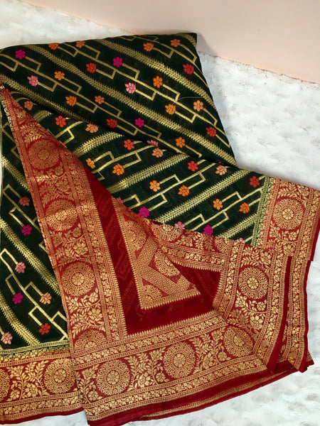 BKS002- Georgette Meenakari Banarasi  saree with Gold Zari work. Comes with unstitched Blouse.