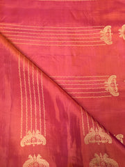 KSS437 Purekanchipuram silk Saree in brown with gold zari border.comes with stitched blouse size 40,can be altered to 44 size.