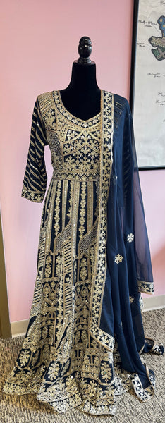 DFS012: Beautiful blue gown and dupatta