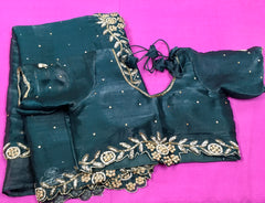 AFL3053 partywear saree in bottle green.comes with stitched blouse size 40,can be altered to 44 size.Fall peco done.