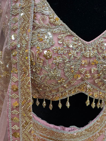 AFL2002-Pink lehenga with heavy bead and embroidery work and a dupatta