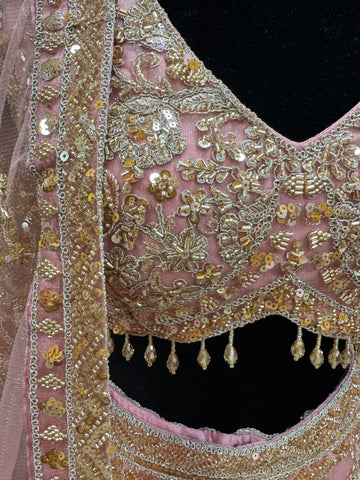 AFL2002-Pink lehenga with heavy bead and embroidery work and a dupatta
