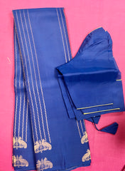 KSS436 Pure handloom kanchipuram silk Saree in  blue with gold zari border.comes with stitched blouse size 40,can be altered to 44 size.
