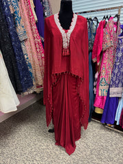 KKD006 - Crepe top with lace and tassel neckline design and dhoti skirt