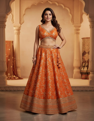AFL7002: Orange lehenga