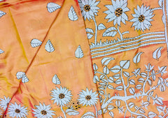 KSN213 Semi Silk Kantha Tusser Saree in yellow. Comes with stitched Blouse.