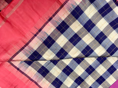 KSS408 Pure handloom kanchipuram silk Saree in blue and white with pink gold zari border.comes with stitched blouse size 40,can be altered to 44 size.