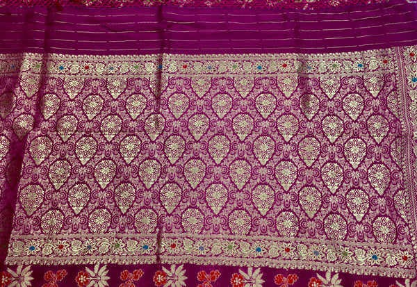 BKS107 Banarasi Georgette saree in pink. Come with stitched blouse size 38 can be altered to size 42. Fall peco done.