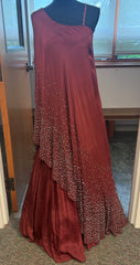 RFSS1746 - Heavy Designer Partywear dress. Comes with Pure Chinnon Cancan skirt and 1 shoulder Pearl work embroidered long jacket