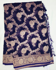 BKS112 Banarasi Georgette saree in purple. Comes with stitched blouse size 38 can be altered to size 42. Fall peco done.