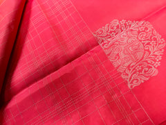 KSS407 Pure handloom kanchipuram silk Saree in orange with blue gold zari border. Comes with stitched blouse size 40