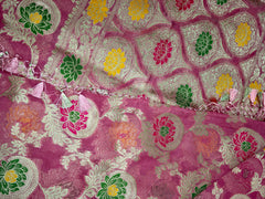 BKS114 Banarasi Georgette saree in pink. Comes with stitched blouse size 38 can be altered to size 42. Fall peco done.