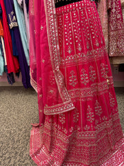 AFL2015- Pink golden heavy work lehenga with net dupatta