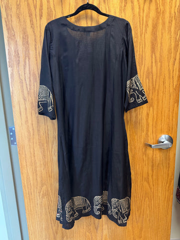 JPD027-Black long kurti and pants with elephant pattern on borders