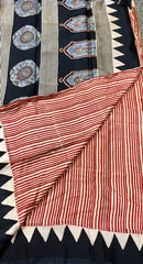 KSS352 PURE MODAL SILK SAREE IN BLACK WITH RED AJRAKH PRINT