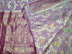 BKS113 Banarasi Georgette saree in purple. Comes with stitched blouse size 38 can be altered to size 42. Fall peco done.