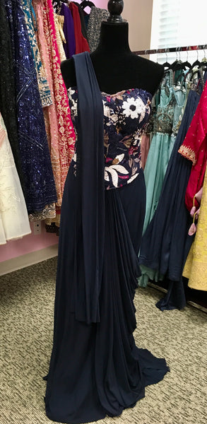 AFL2039 - Readymade partywear drape saree with heavy embroidery handwork blouse.